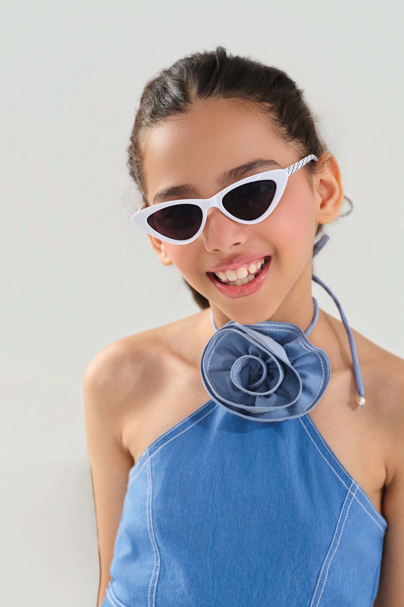 Rosette Ruffle Denim Dress
