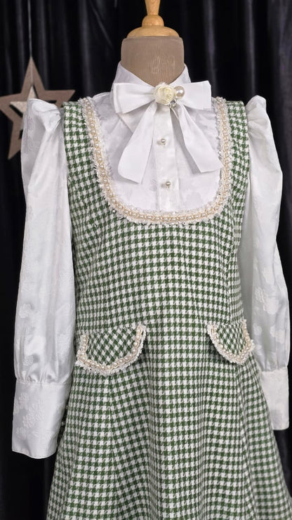 Green Grid Ruffle Dress