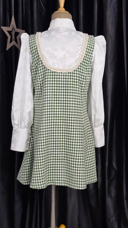 Green Grid Ruffle Dress