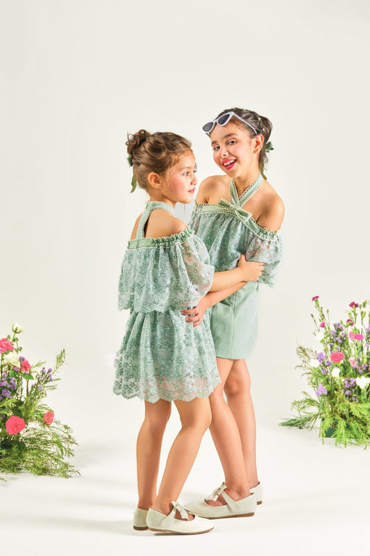 Tiered‑Lace Twirl Dream -Tea Green