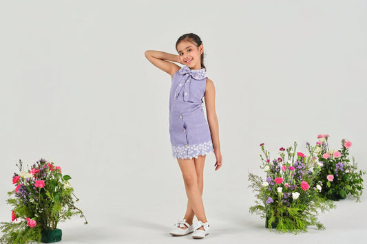 Scallop‑Edged Floral Co‑Ord Charm -Purple