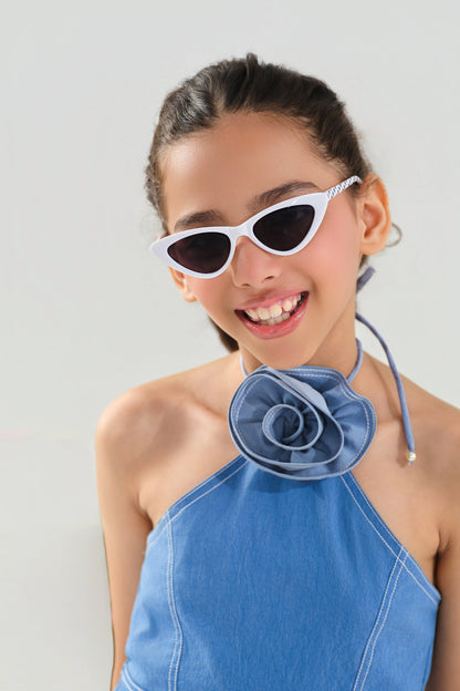 Rosette Ruffle Denim Dress